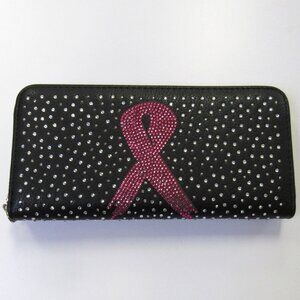 Pink Ribbon Breast Cancer Awareness Rhinestone Crystal Stone Sparkle Wallet NEW